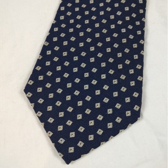 Vintage Polo Ralph Lauren Dark Blue Small Squares Geometric Silk Tie - Picture 2 of 8